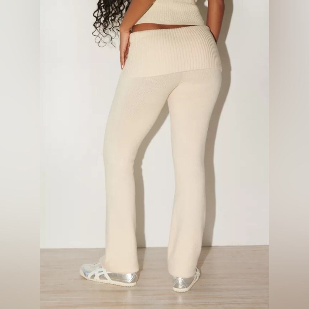 Frankie’s Bikinis Mason CloudKnit Fold Down Flare Lounge Pants Cream Size Medium
